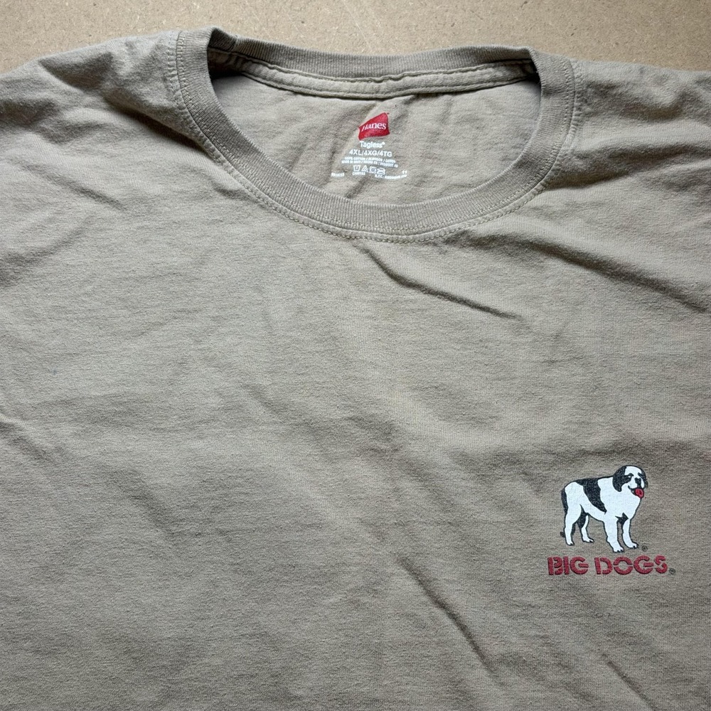 Hanes Big Dogs Shirt Mens 4XL Beige Bourbon Cowboy Graphic Tee Tagless Cotton